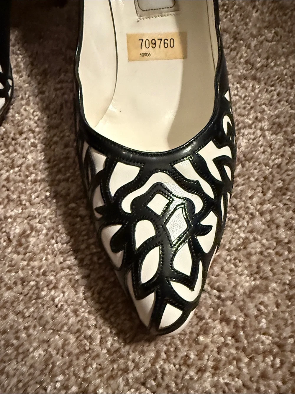 Bally Black and White Cutout Leather Pointed-Toe Pumps